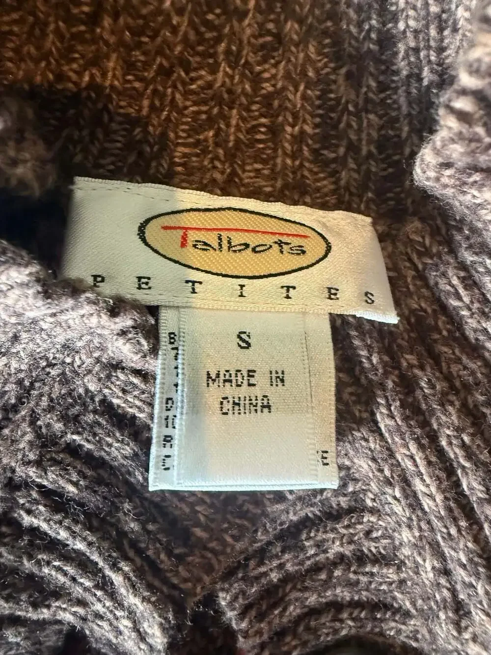 Vintage Talbots Brown Multicolored 3D Braided Artsy Cardigan Sweater